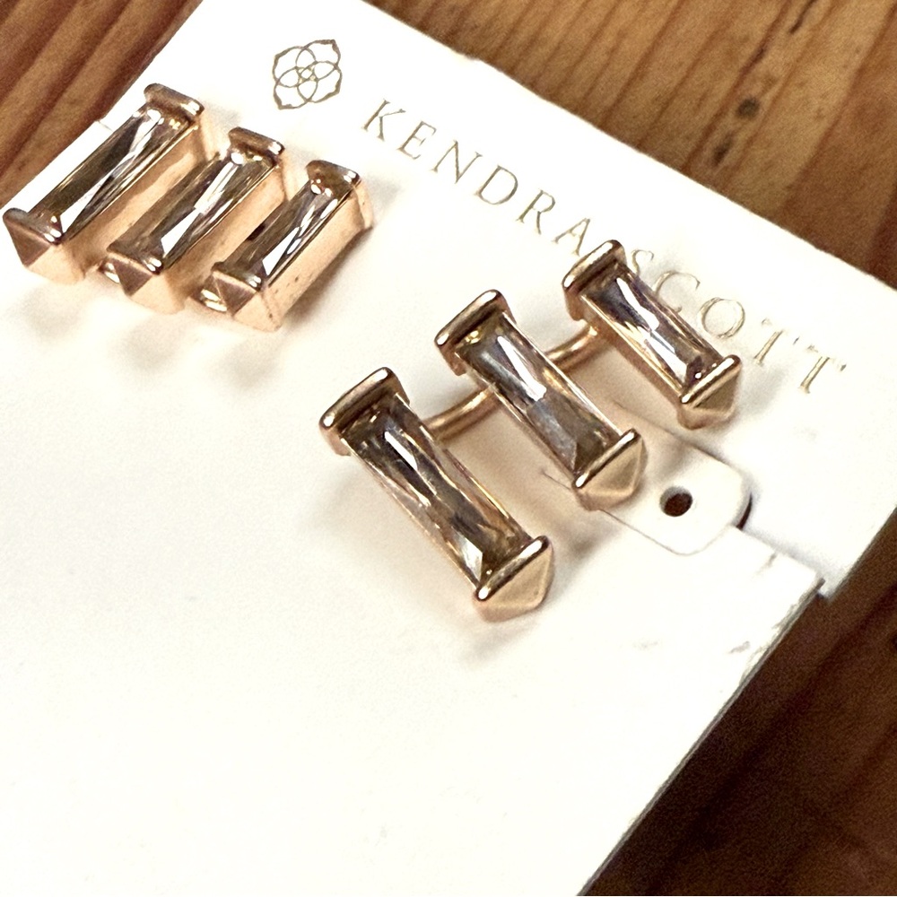 Kendra Scott Brooks Ear Climber Earrings in Rose Gold/ Clear Crystal